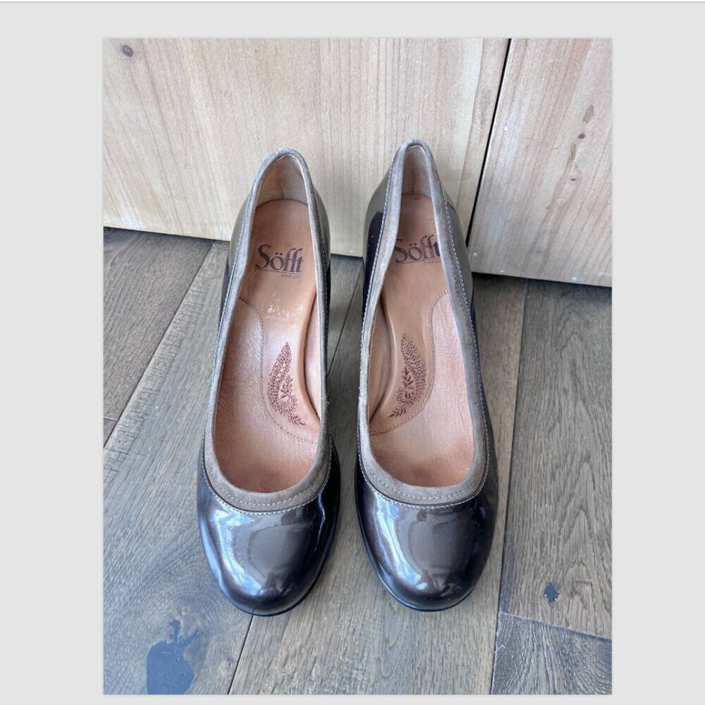 Sofft Patent Leather Bronze Dress Pumps Size 7.5 Metallic Comfort Heels Classic - Picture 3 of 7